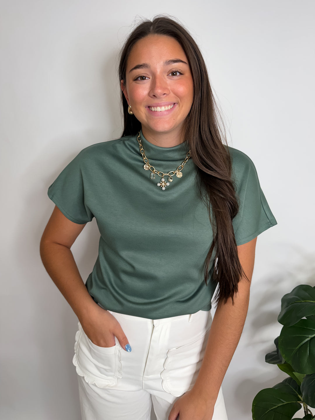 Mock Neck Drop Shoulder Top