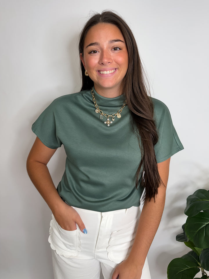 Mock Neck Drop Shoulder Top