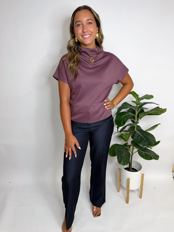 Mock Neck Drop Shoulder Top