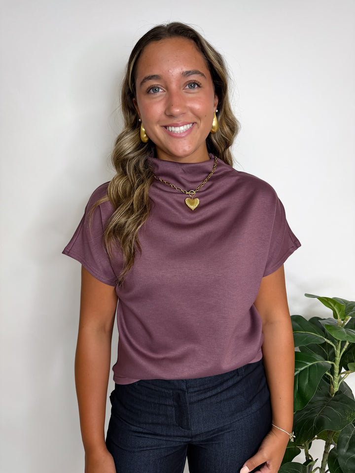 Mock Neck Drop Shoulder Top