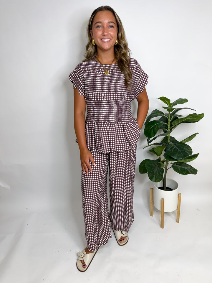 Brown Checkered Pant Set