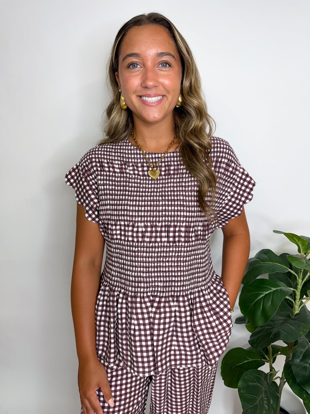 Brown Checkered Pant Set