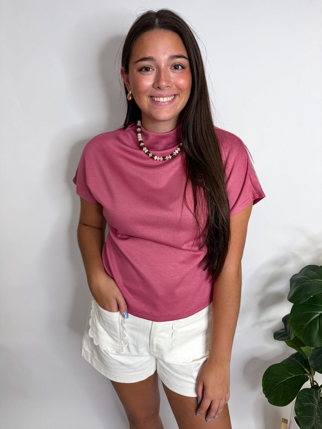 Mock Neck Drop Shoulder Top