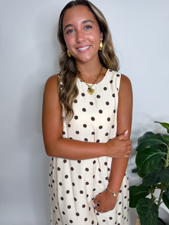 Ecru Polka Dot Lace Trim Dress