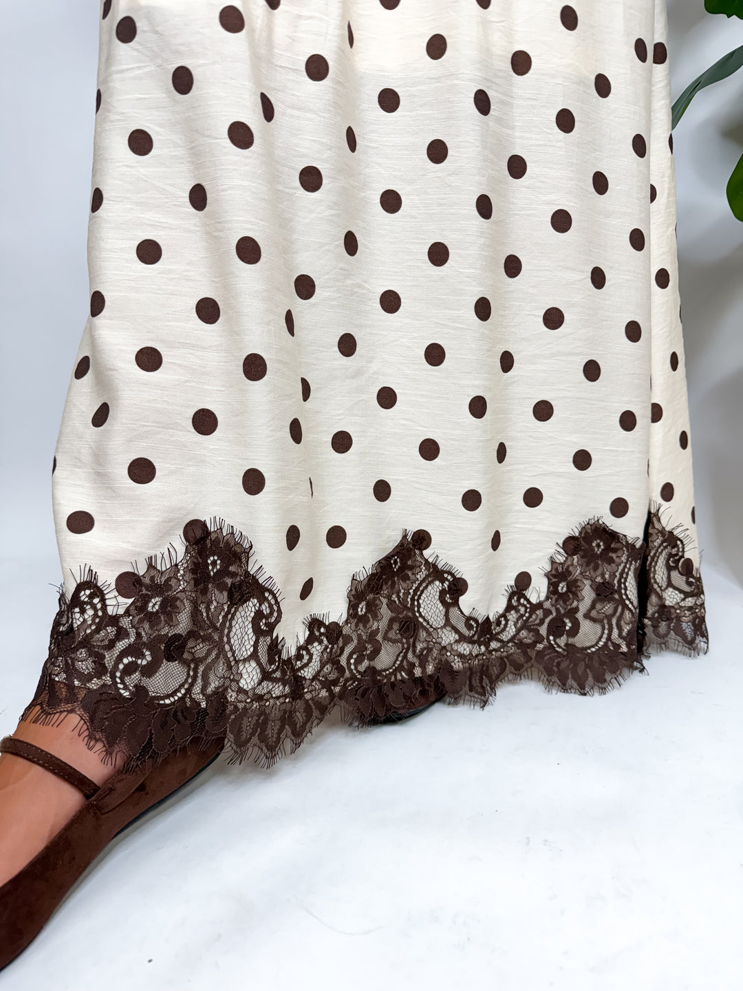 Ecru Polka Dot Lace Trim Dress