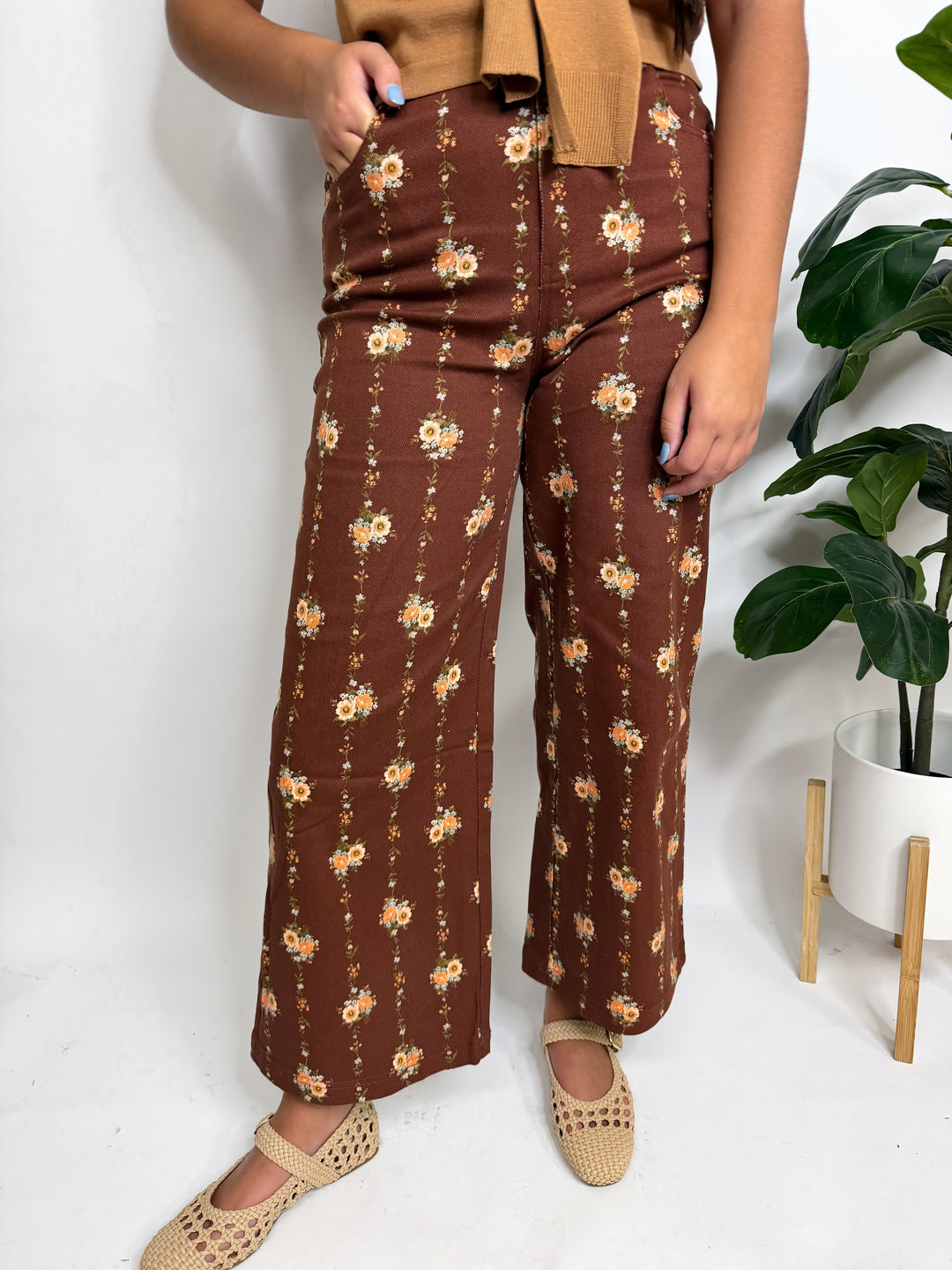 Brown Antique Floral Pants