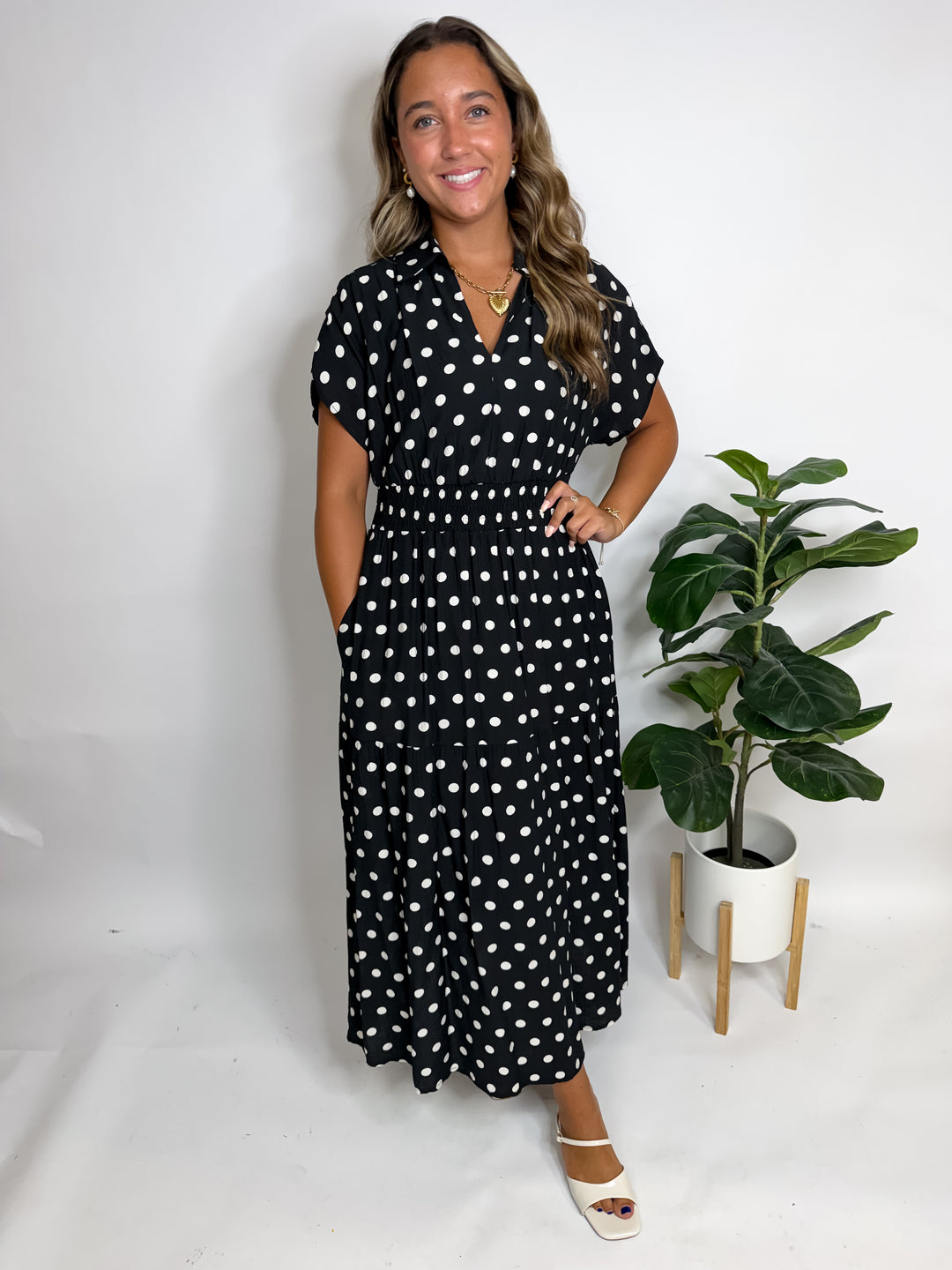 Black Polka Dot Midi Dress