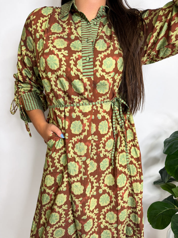 Chestnut Floral Midi Dress
