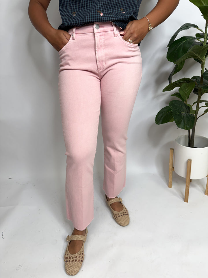 Dear John Jeanne Pink Cloud Mid-Rise Cropped Flare Jeans