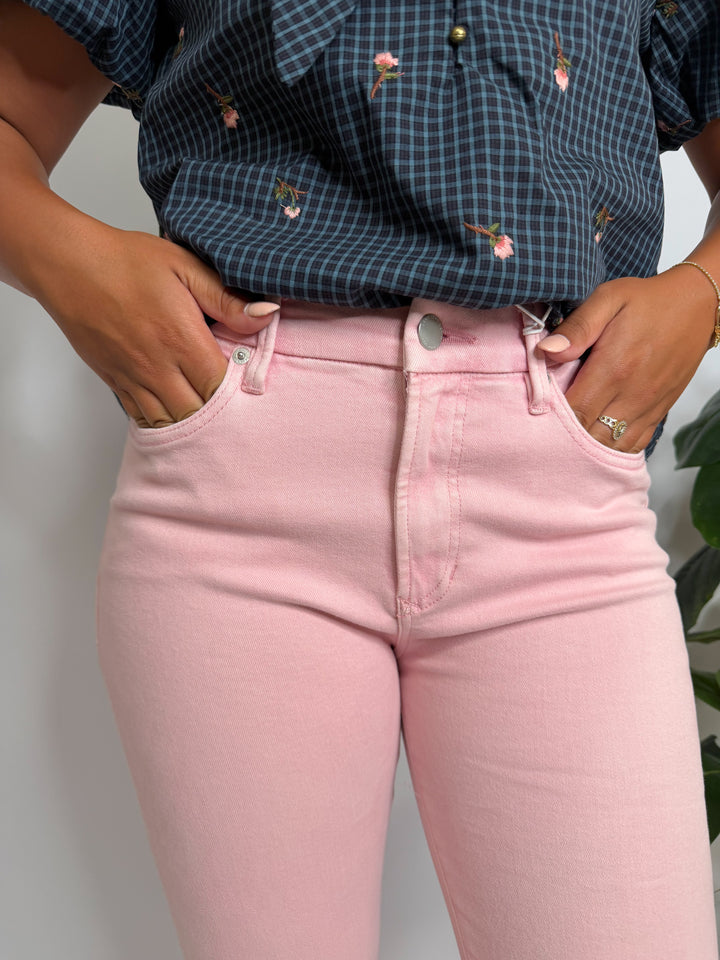Dear John Jeanne Pink Cloud Mid-Rise Cropped Flare Jeans