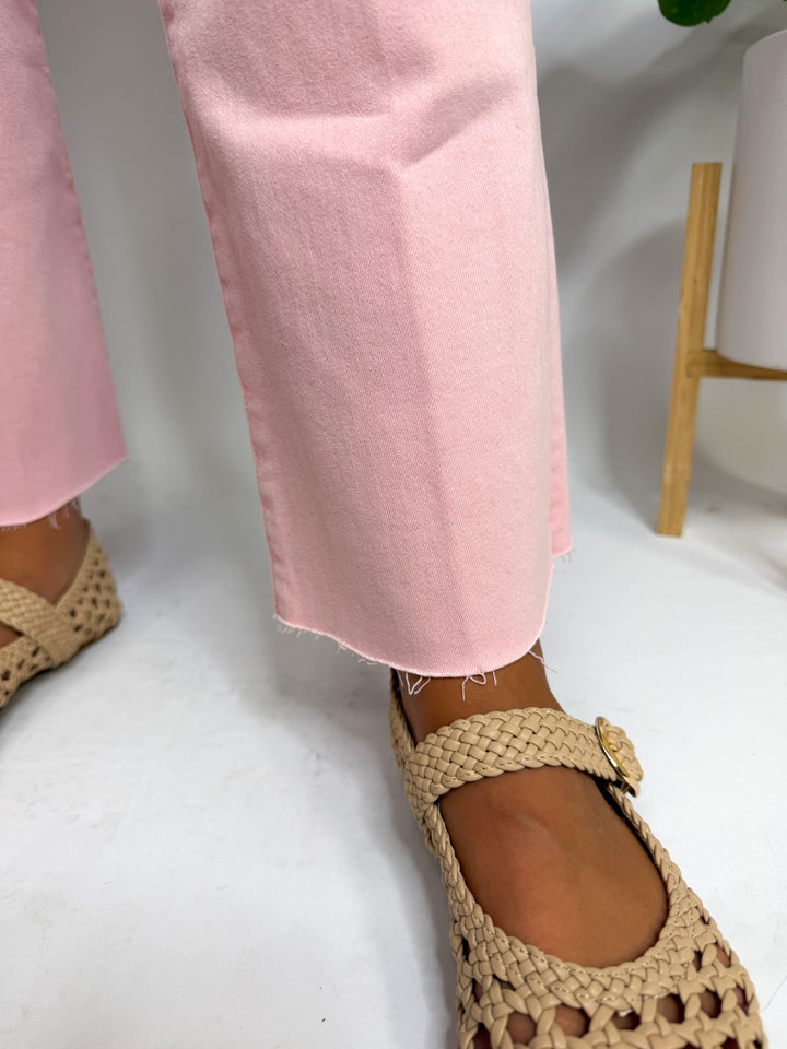 Dear John Jeanne Pink Cloud Mid-Rise Cropped Flare Jeans