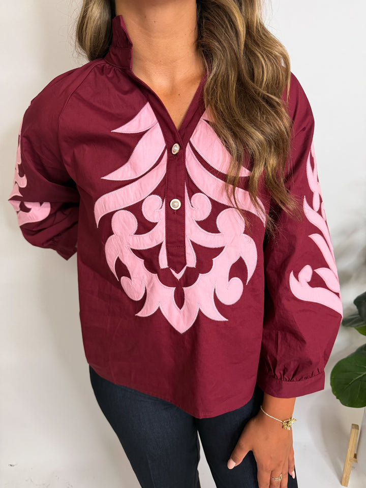 Burgundy Applique Blouse
