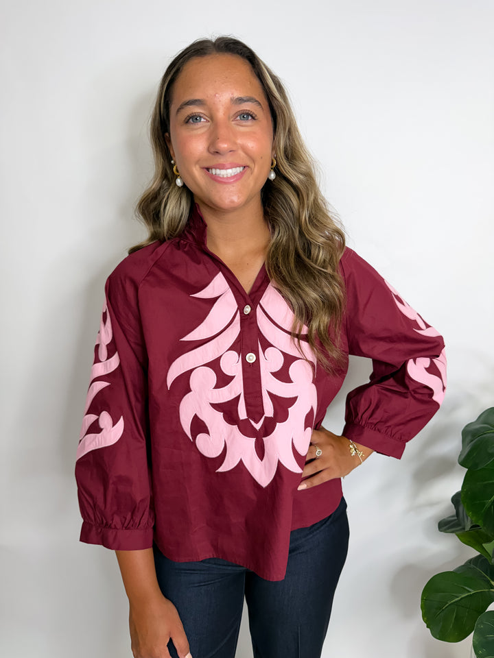 Burgundy Applique Blouse