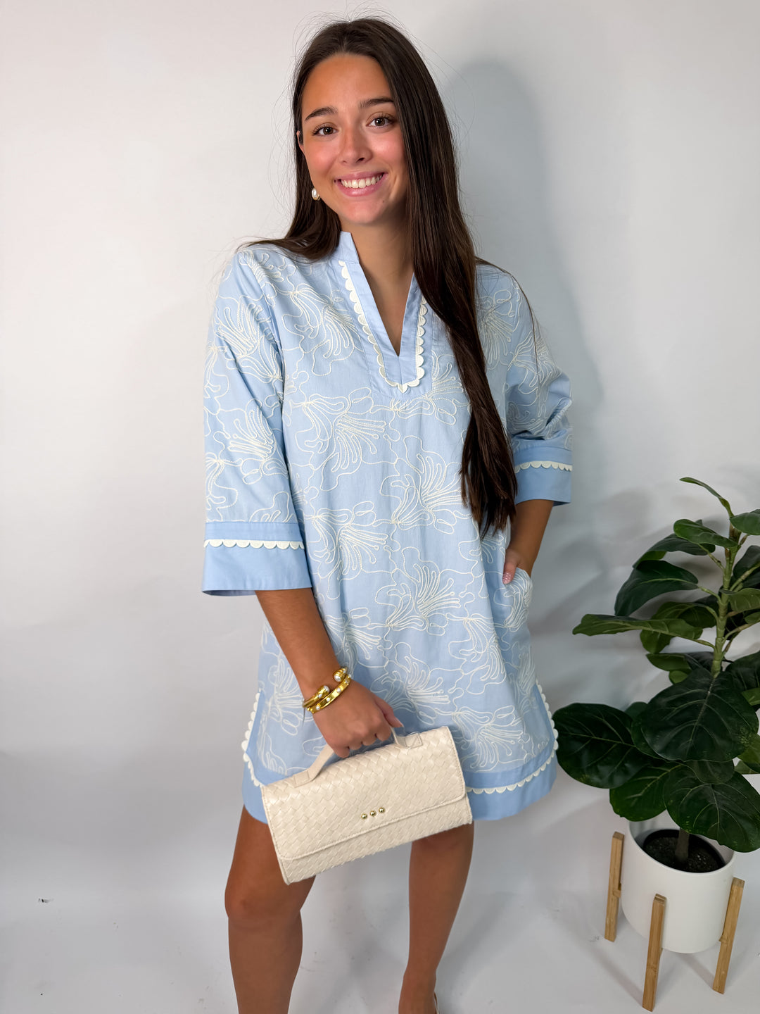 Sky Blue Scalloped Collar Midi Dress
