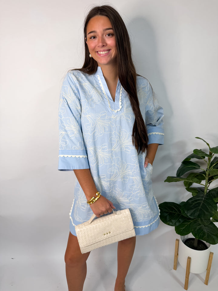 Sky Blue Scalloped Collar Midi Dress