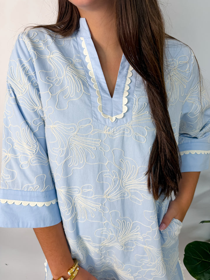 Sky Blue Scalloped Collar Midi Dress