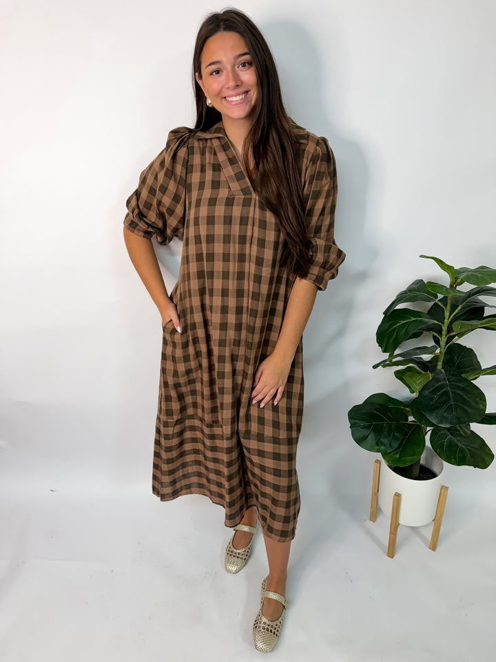Cocoa Checkered Midi Dress