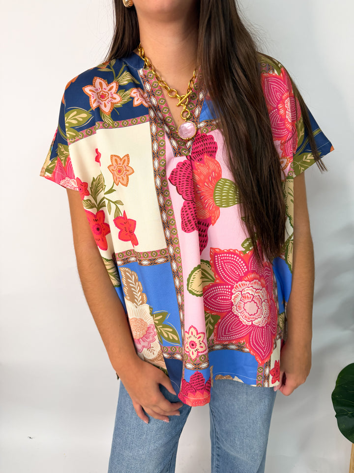 Floral Patchwork Oversized Top