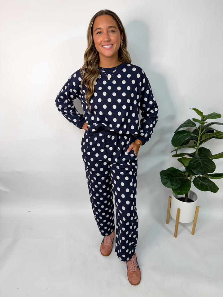 Navy Polka Dot Longsleeve Barrel Pants Set