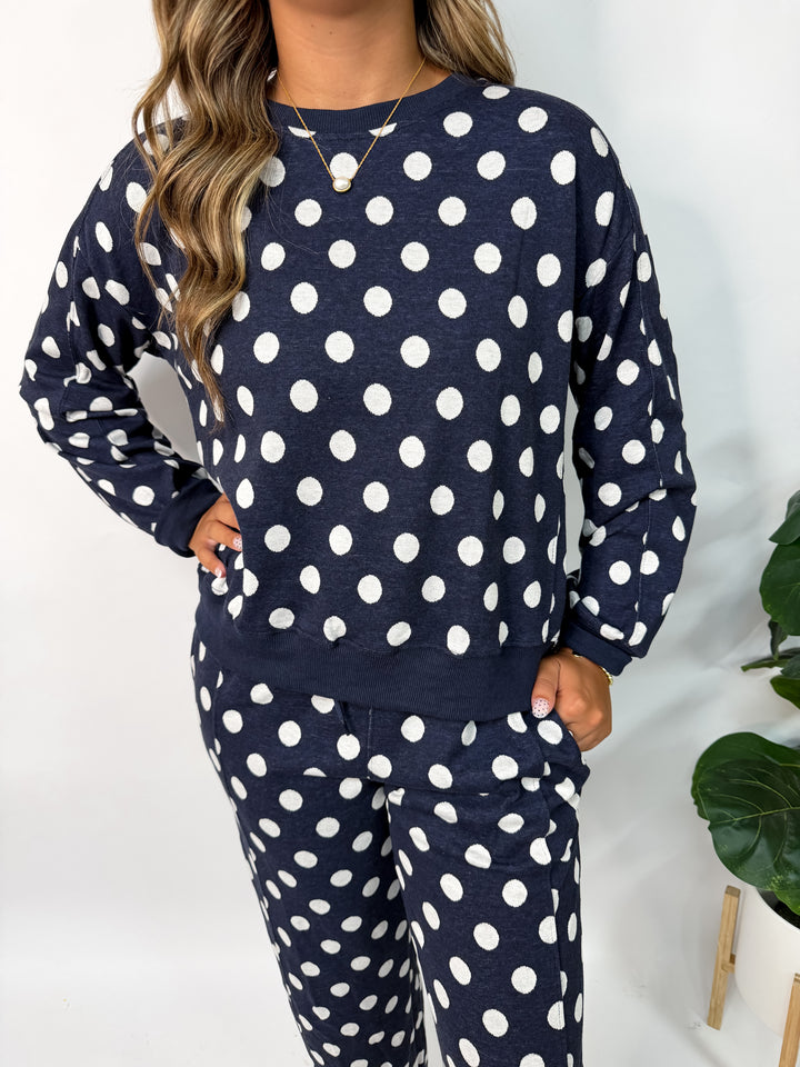 Navy Polka Dot Longsleeve Barrel Pants Set