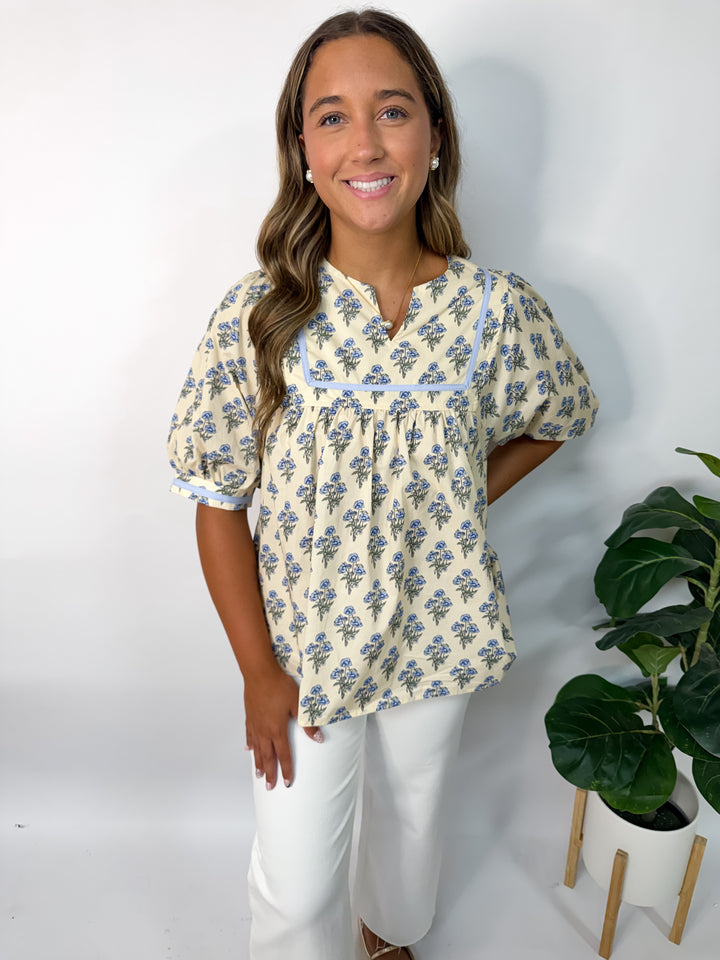 Blue Vanilla Floral Blouse