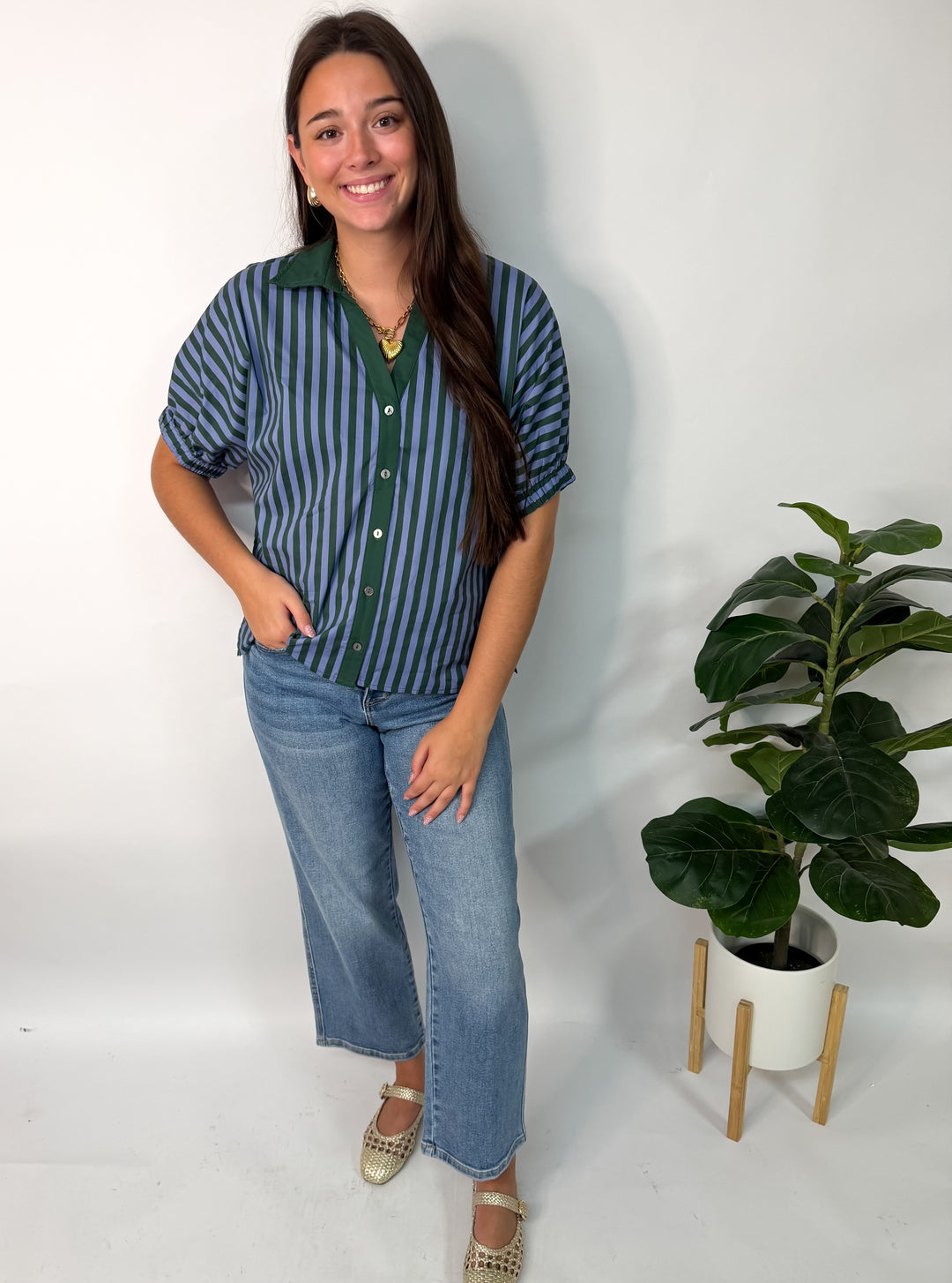Green &amp; Blue Striped Blouse