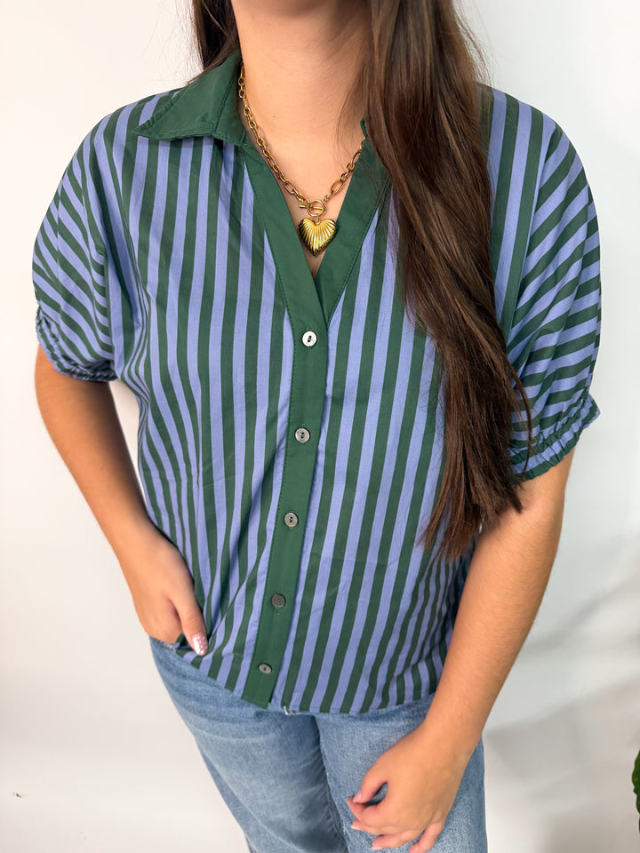 Green &amp; Blue Striped Blouse