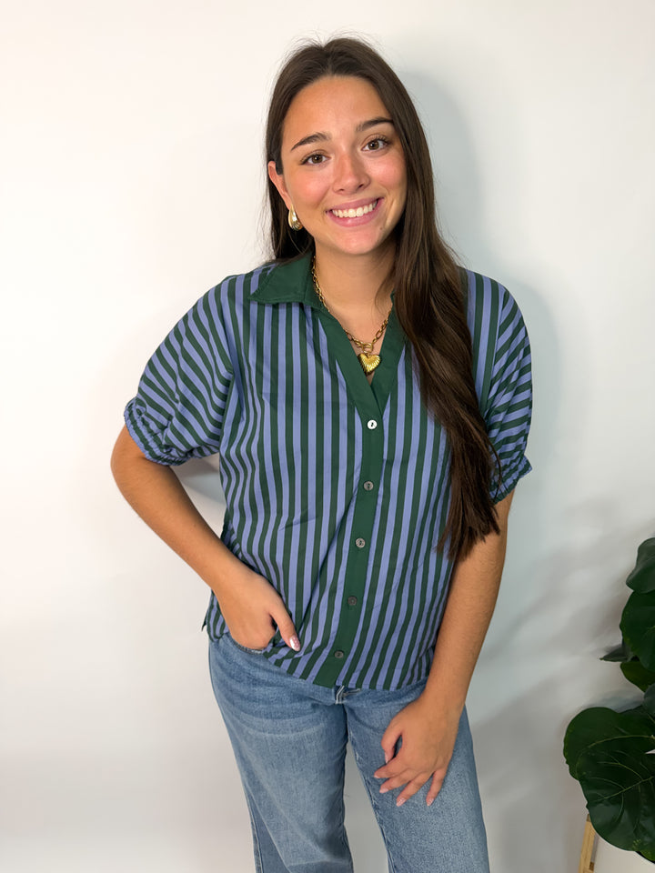 Green &amp; Blue Striped Blouse