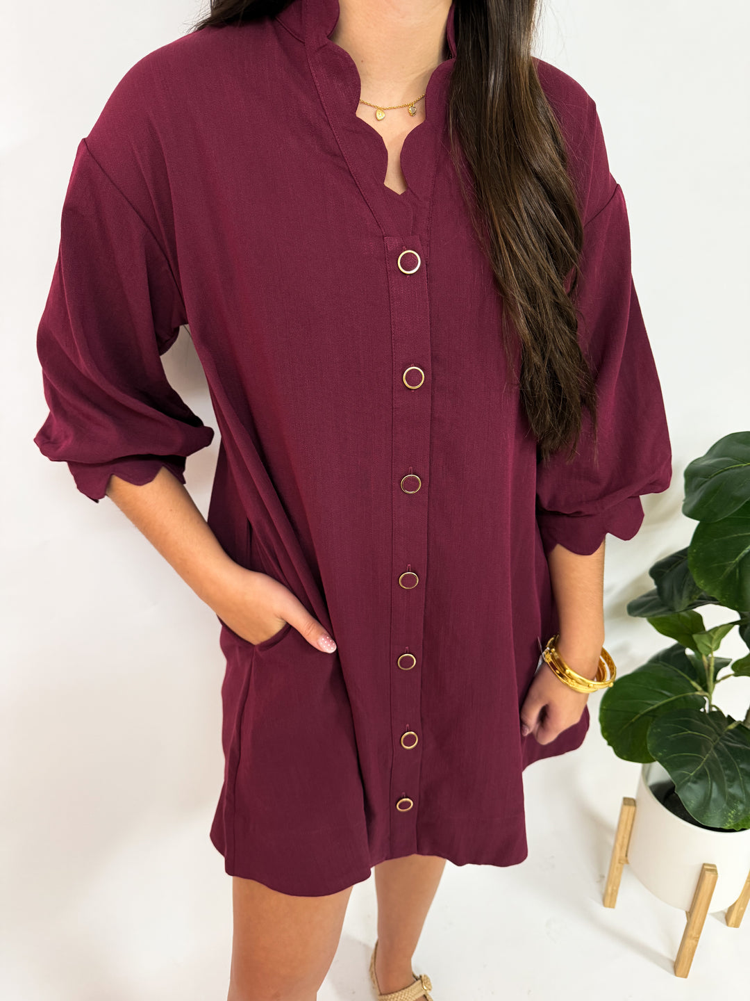 Merlot Button Up Mini Dress