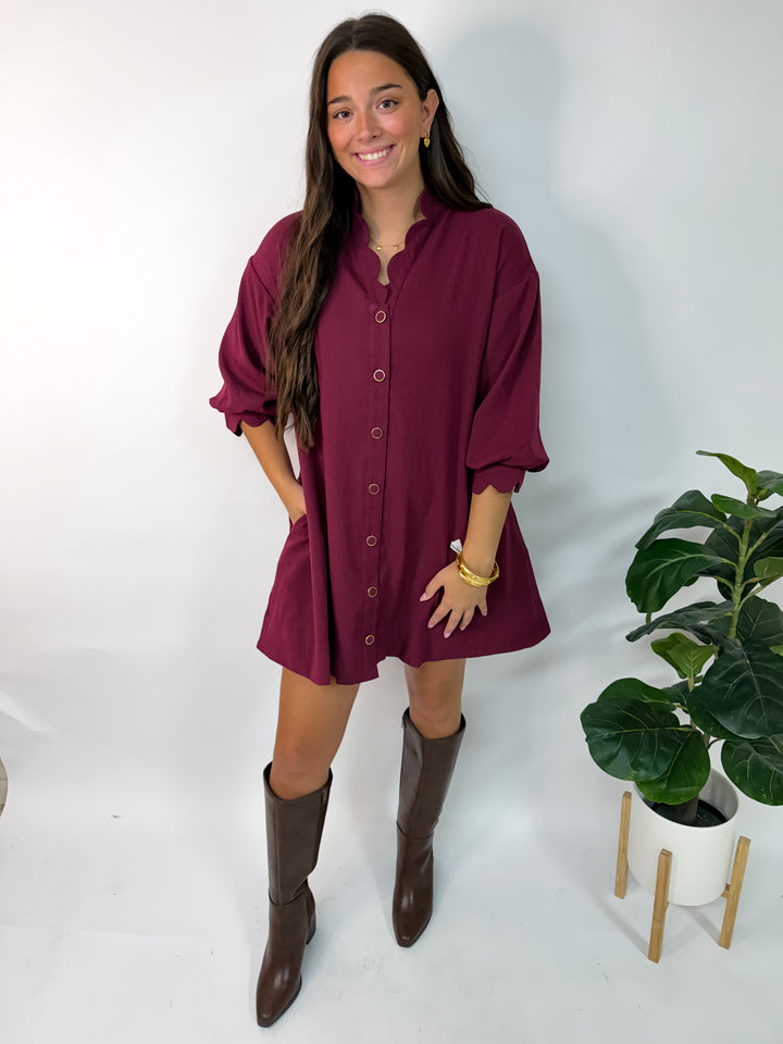 Merlot Button Up Mini Dress