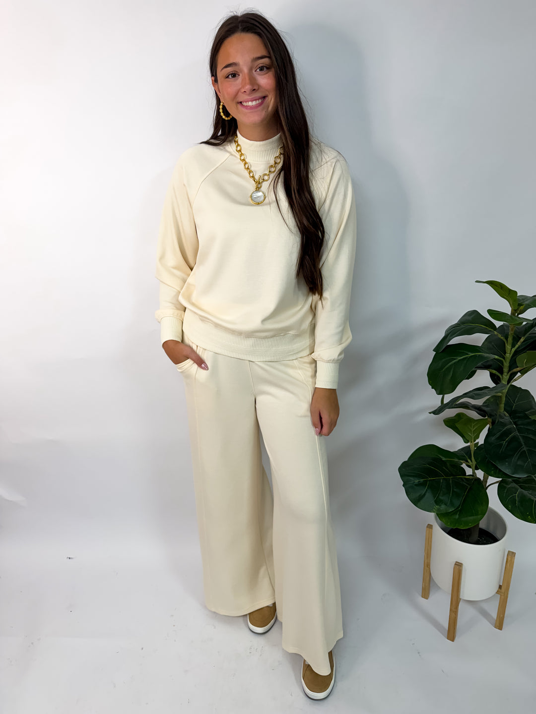 Cream Luxeknit Butter Pant Set
