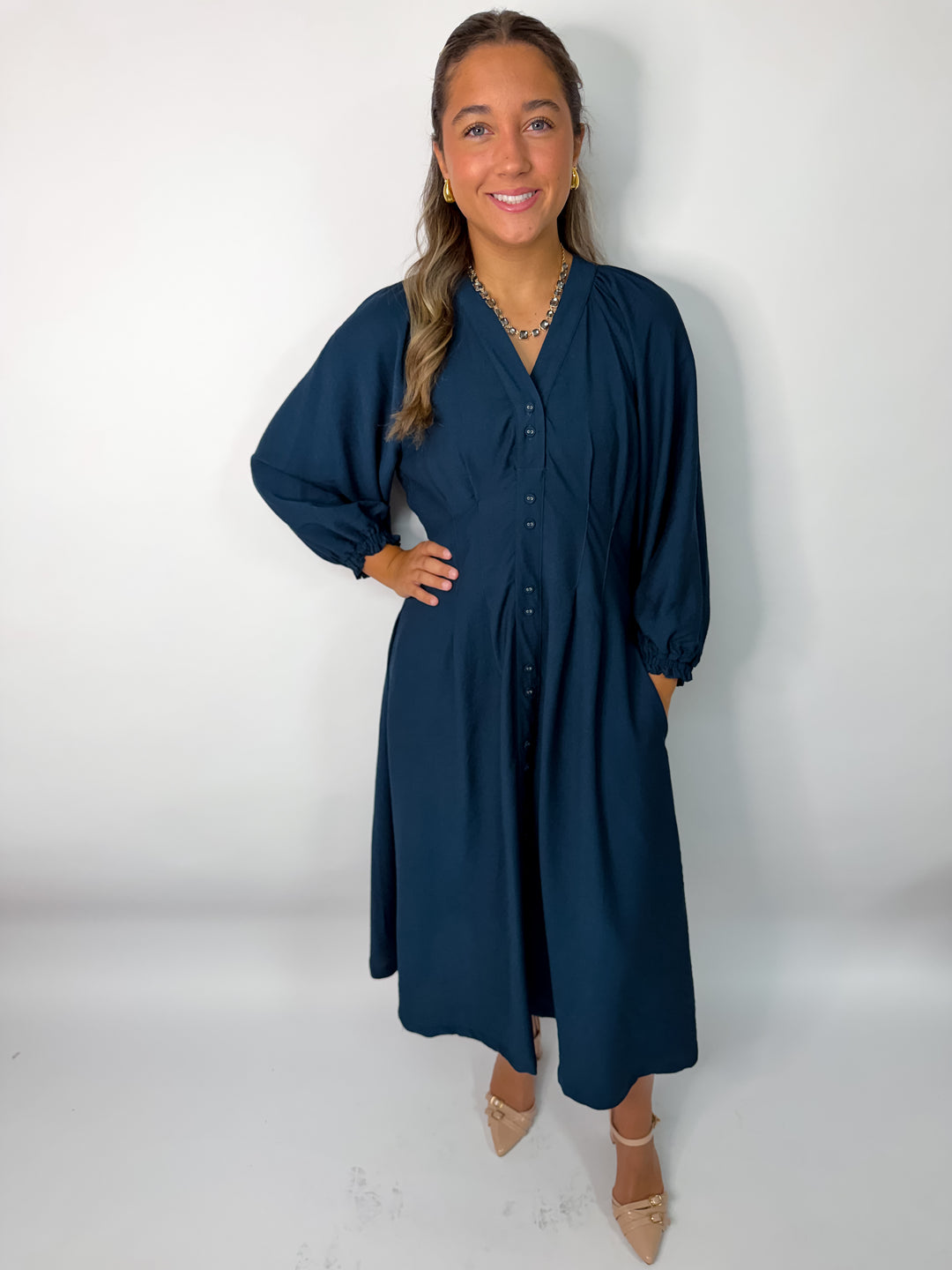 Teal Button Midi Dress