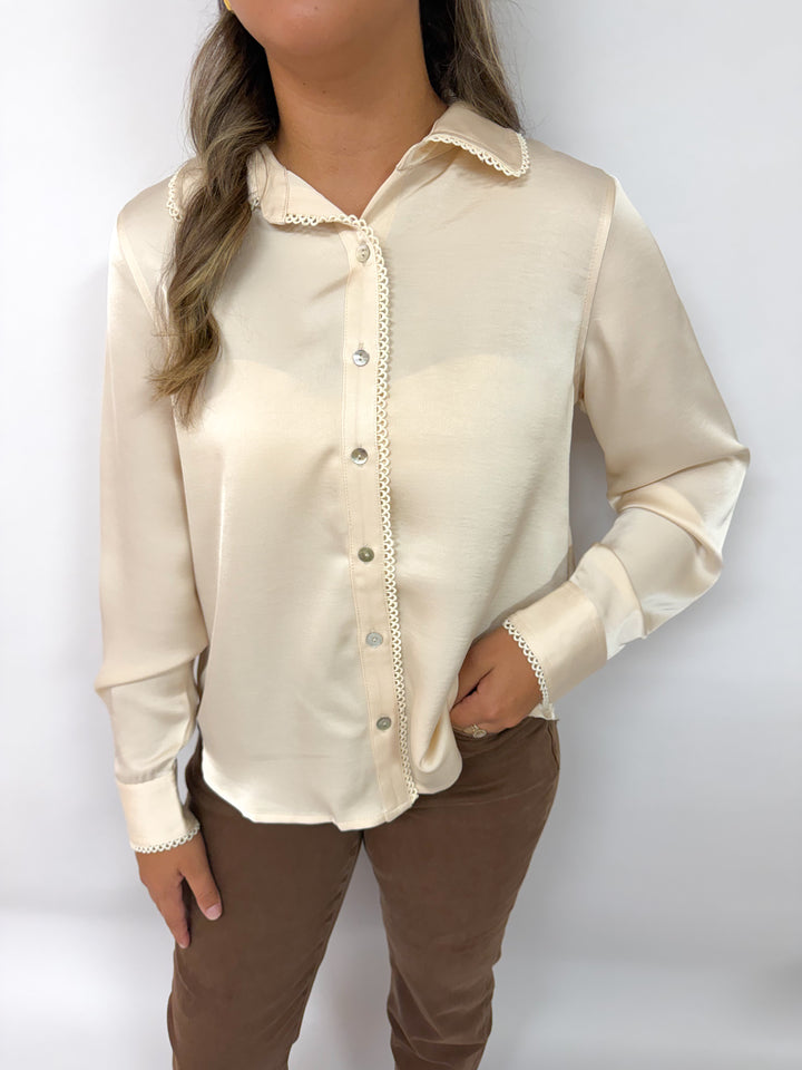Champagne Lace Trim Longsleeve Top