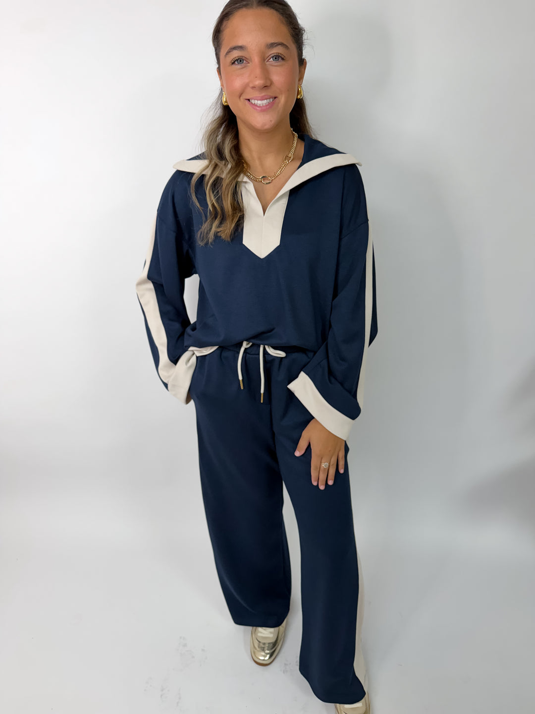 Midnight Blue Trim Butter Pant Set