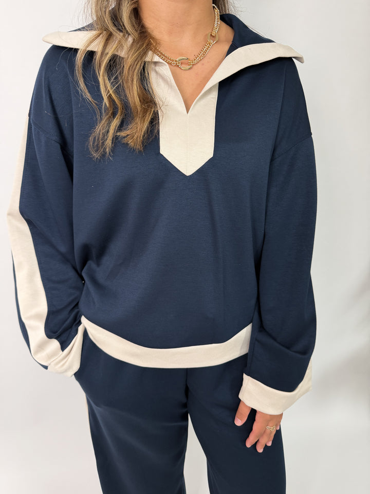 Midnight Blue Trim Butter Pant Set