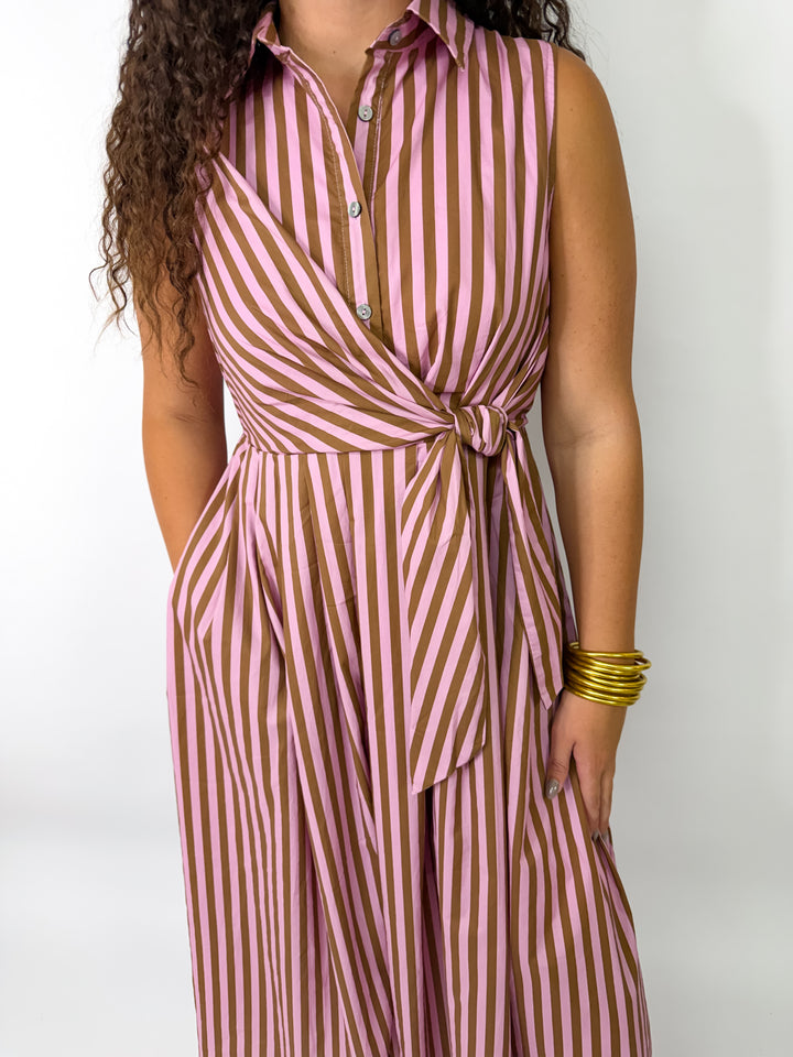 Camel Pink Striped Midi Dress