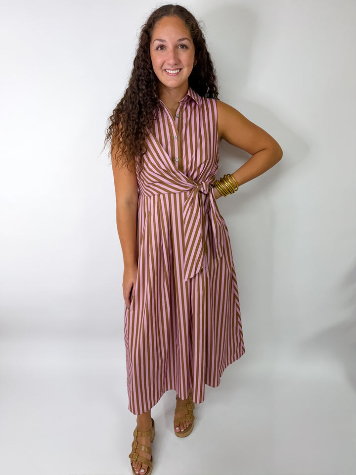 Camel Pink Striped Midi Dress