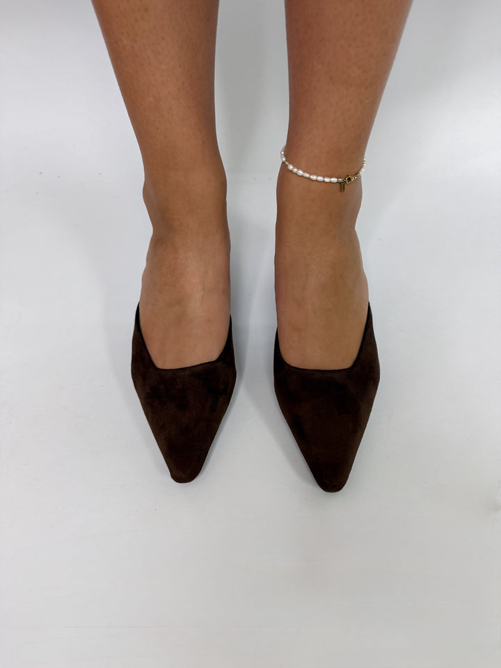 Lloyd Chocolate Suede Kitten Heels