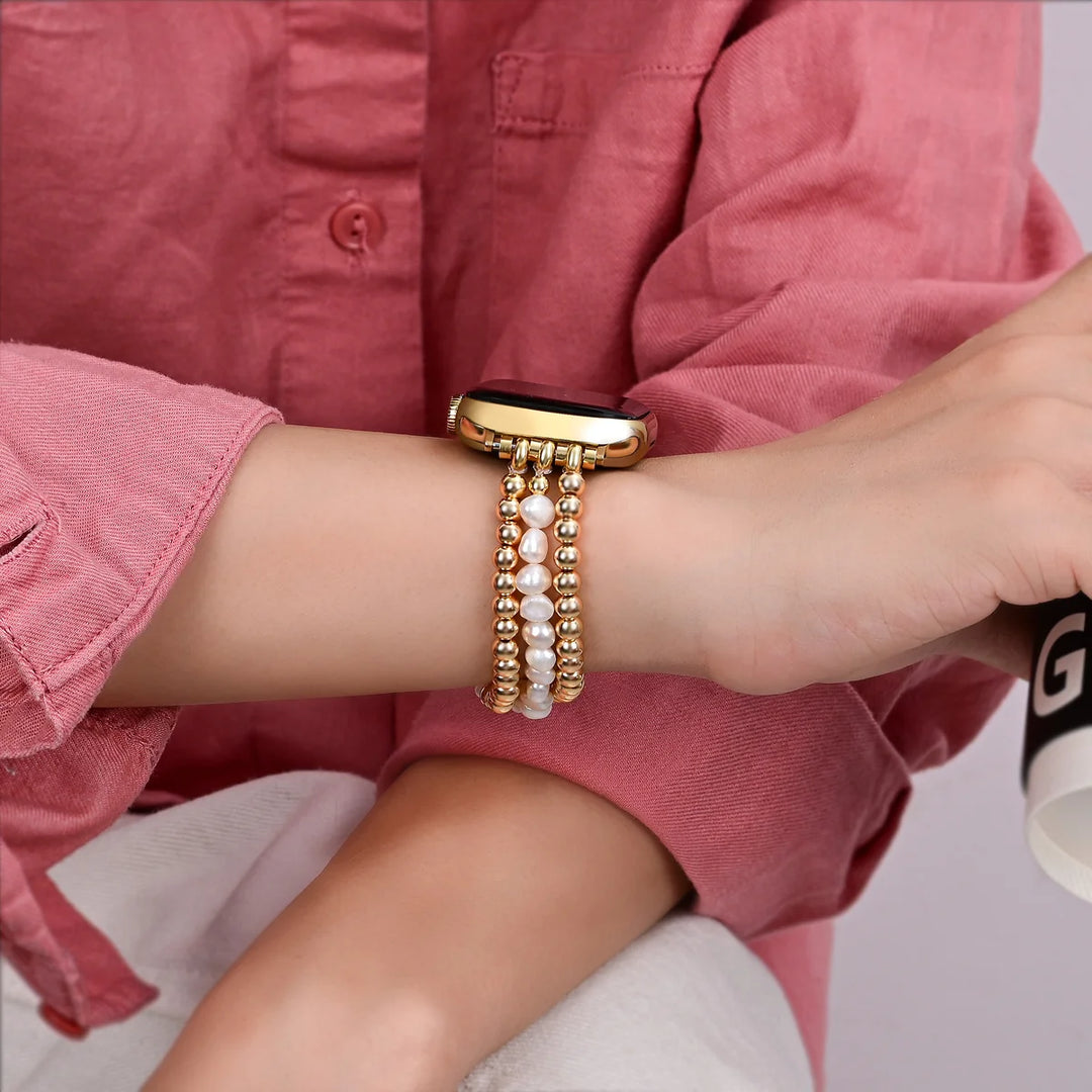 Gold and Pearl Stretch Apple Watch Band