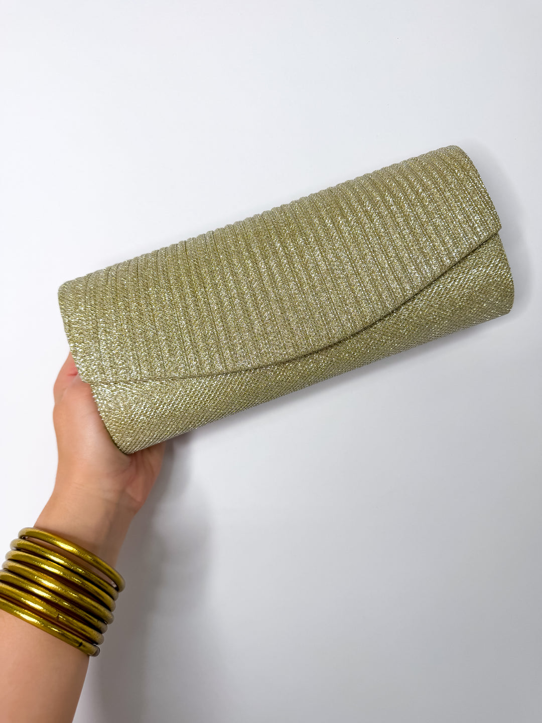 Gilded Glow Pleated Clutch