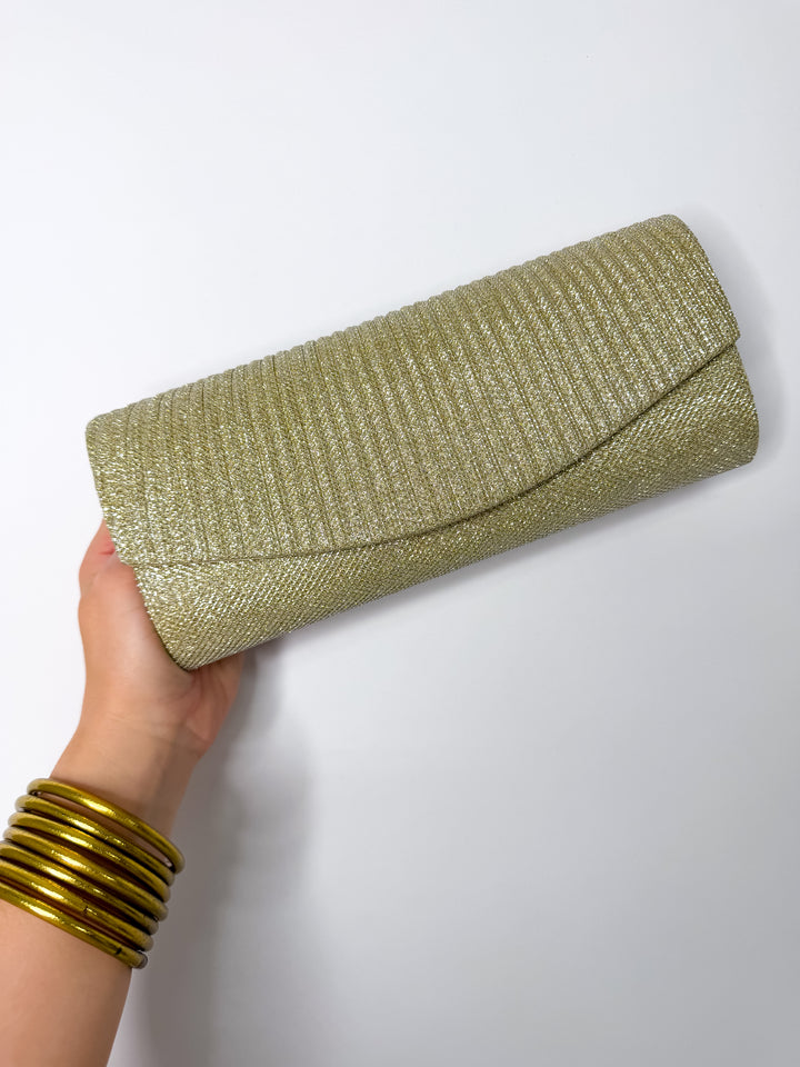 Gilded Glow Pleated Clutch