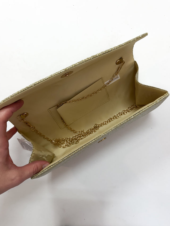 Gilded Glow Pleated Clutch