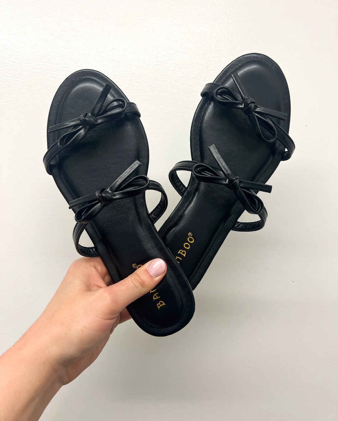 Double Bow Black Strap Sandals