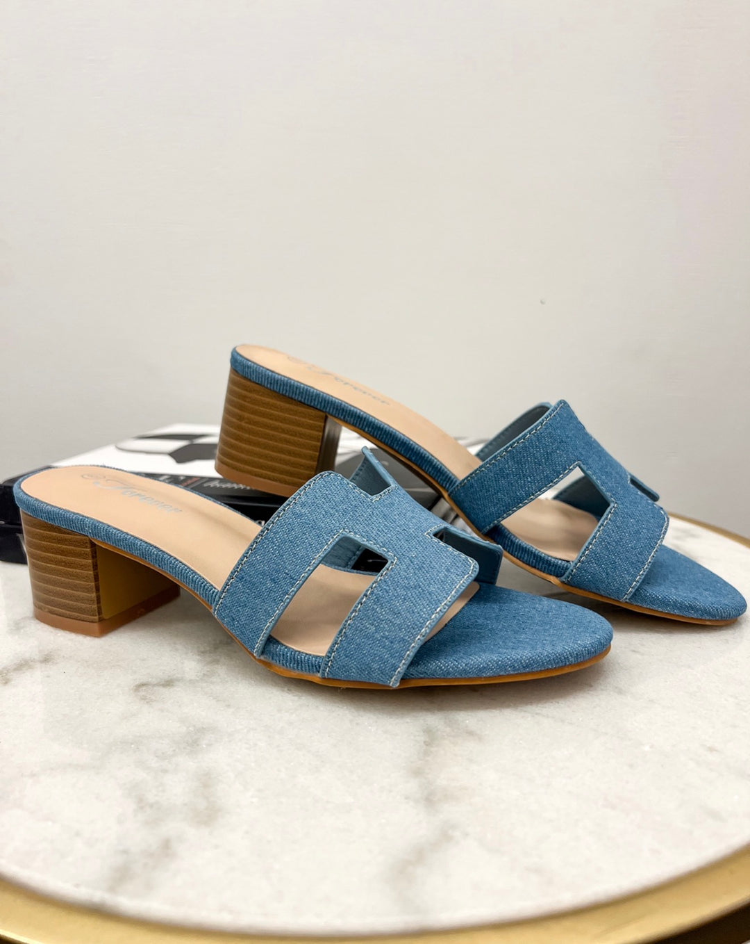 Blue Denim Slip On Heels