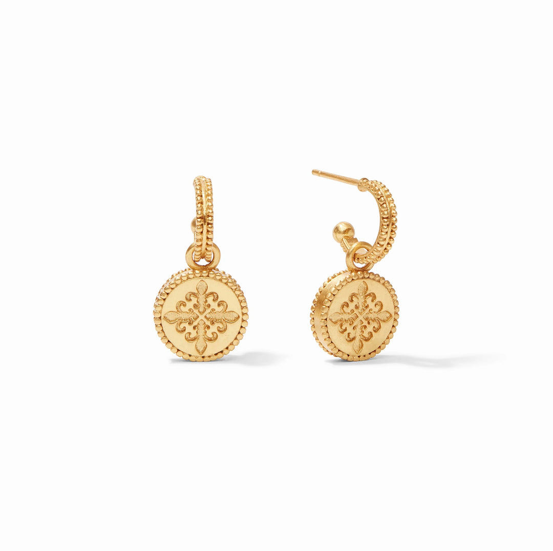Julie Vos Fleur-de-Lis Gold Hoop &amp; Charm Earrings